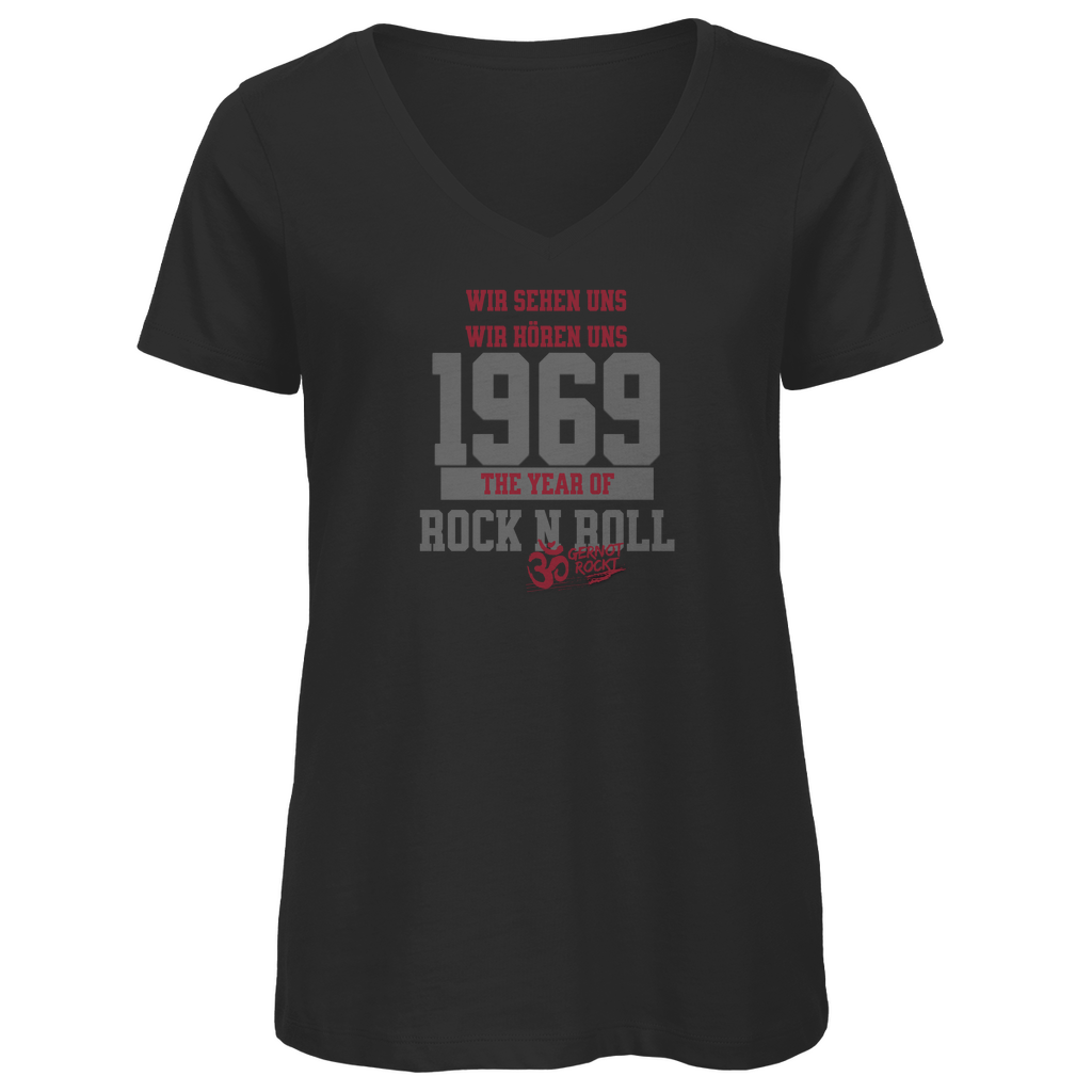 Damen Premium Bio V-Neck T-Shirt The Year of Rock n Roll