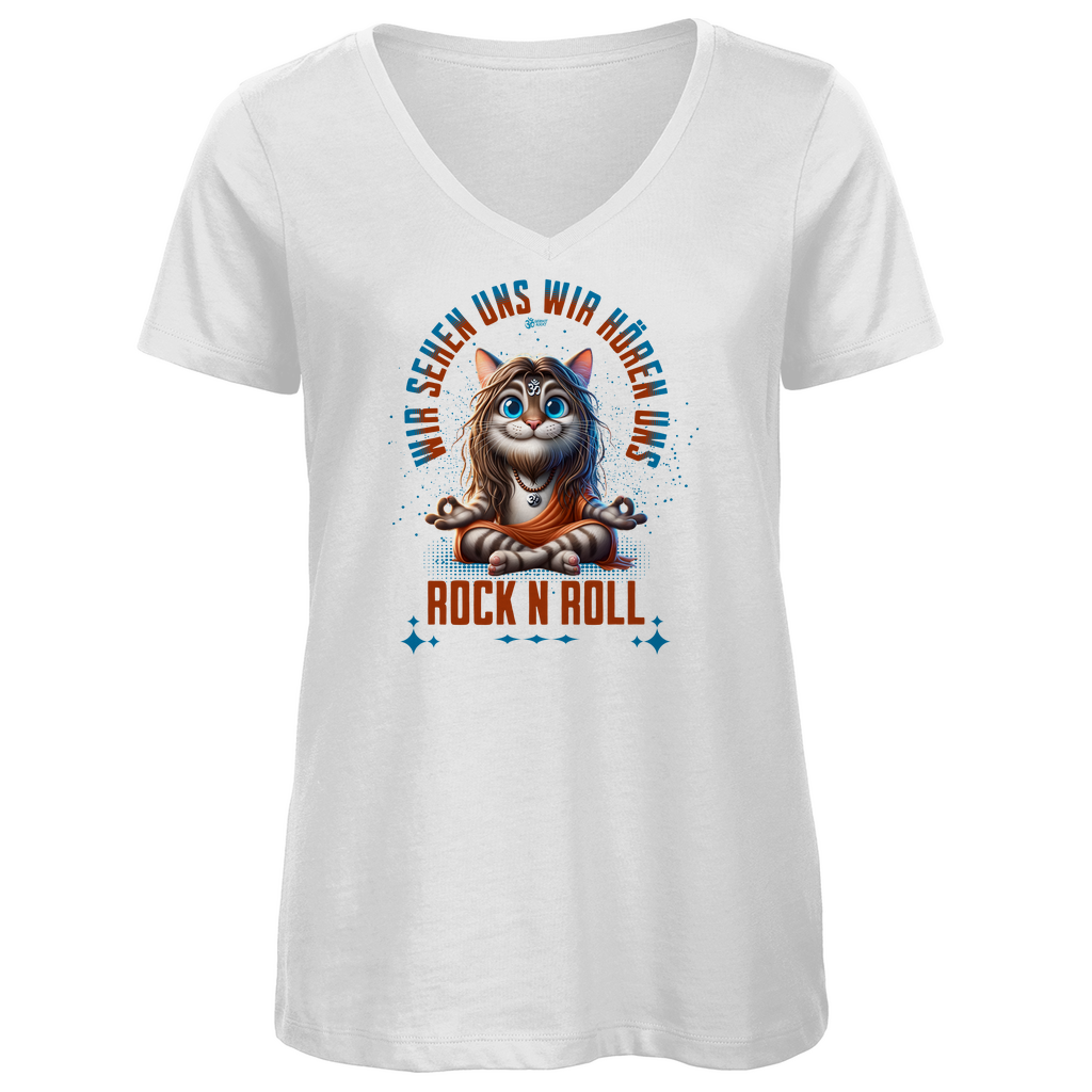 Damen Premium Bio V-Neck T-Shirt Cat Meditation