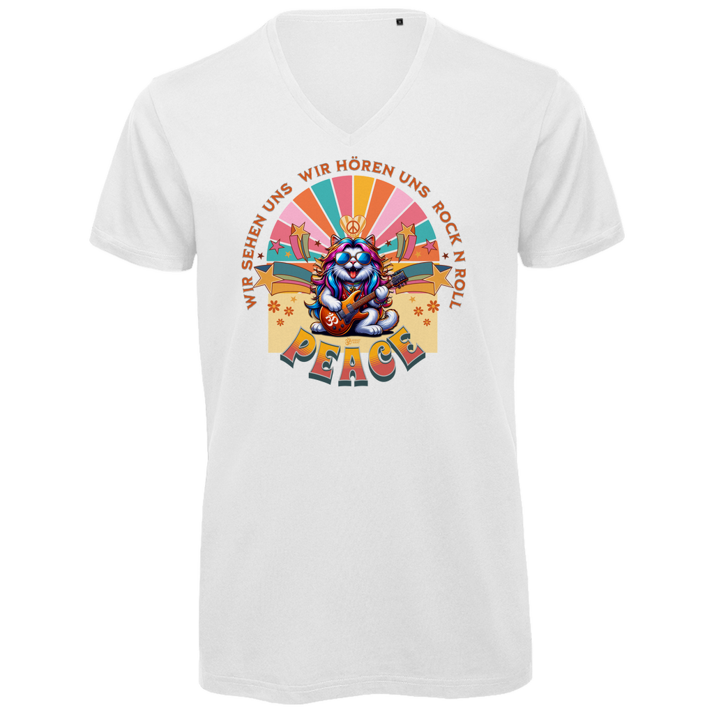 Herren Premium Bio V-Neck T-Shirt Cat Peace Front