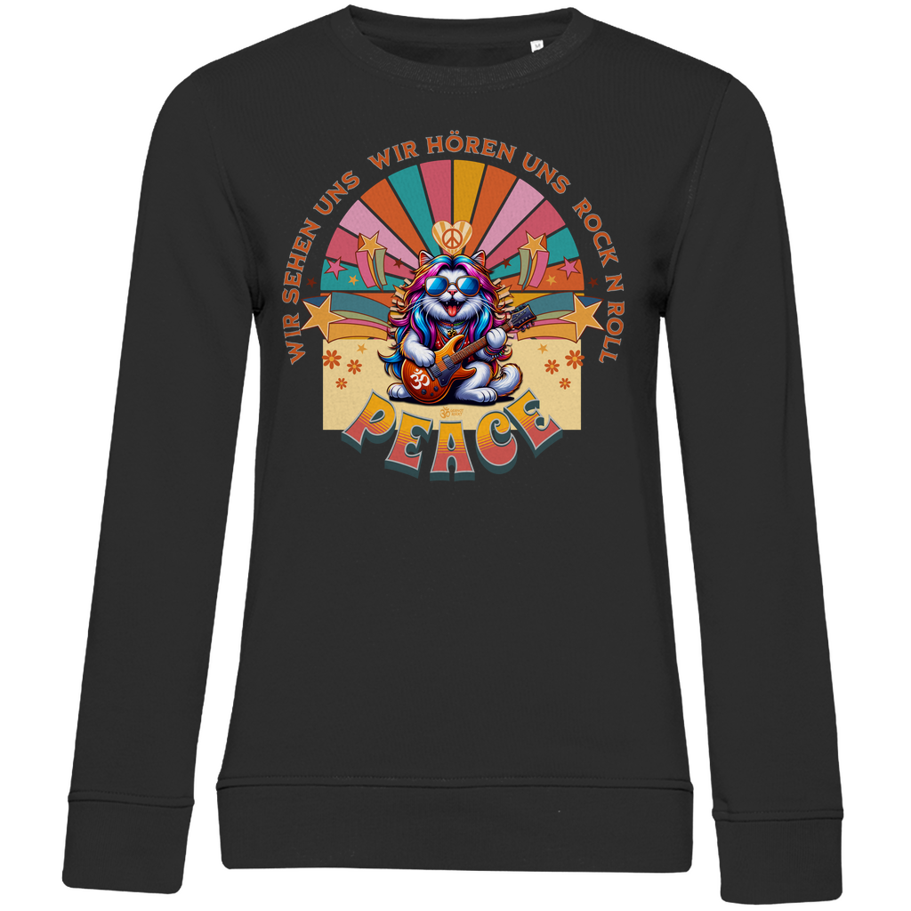 Damen Premium Bio Sweatshirt Cat Peace Front
