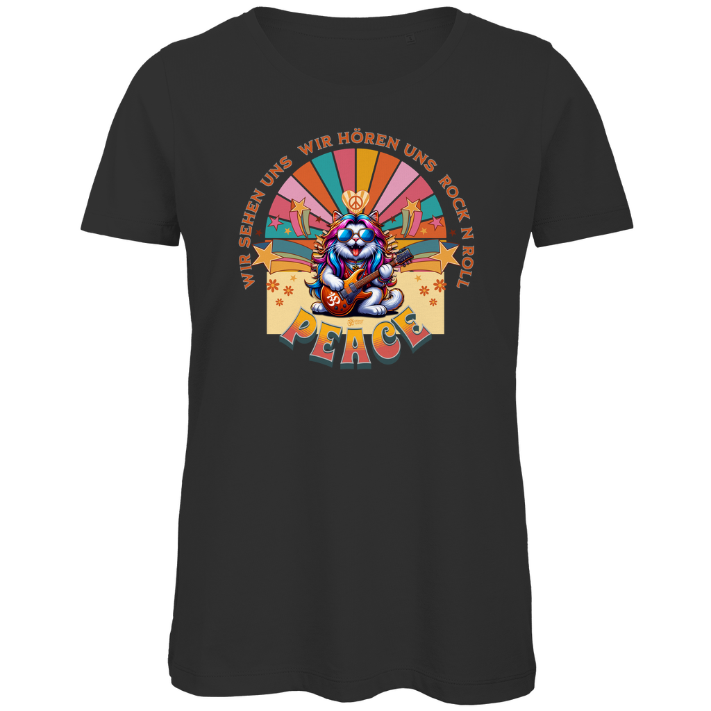 Damen Premium Bio T-Shirt Cat Peace Front