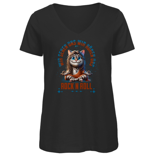 Damen Premium Bio V-Neck T-Shirt Cat Meditation