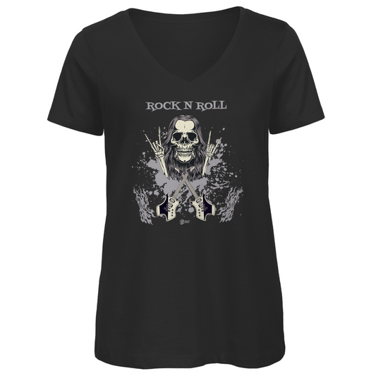 Damen Premium Bio V-Neck T-Shirt Skull Front