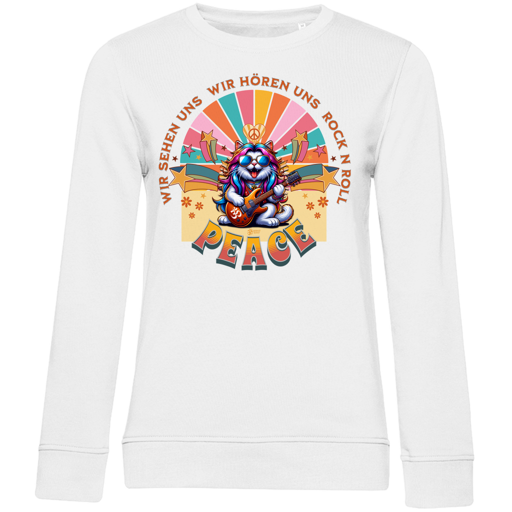Damen Premium Bio Sweatshirt Cat Peace Front