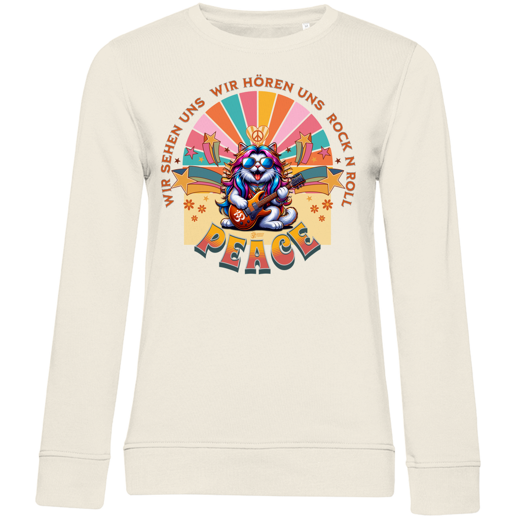 Damen Premium Bio Sweatshirt Cat Peace Front