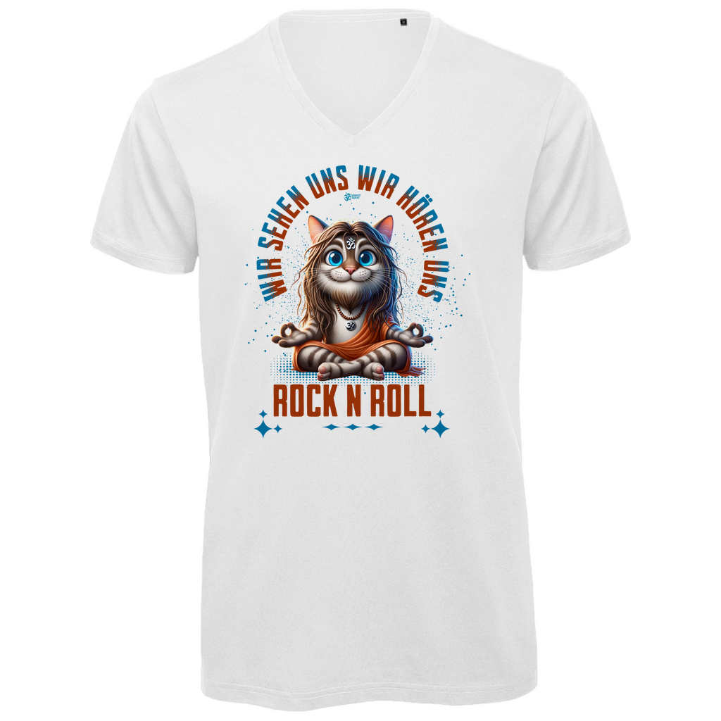 Herren Premium Bio V-Neck T-Shirt Cat Meditation