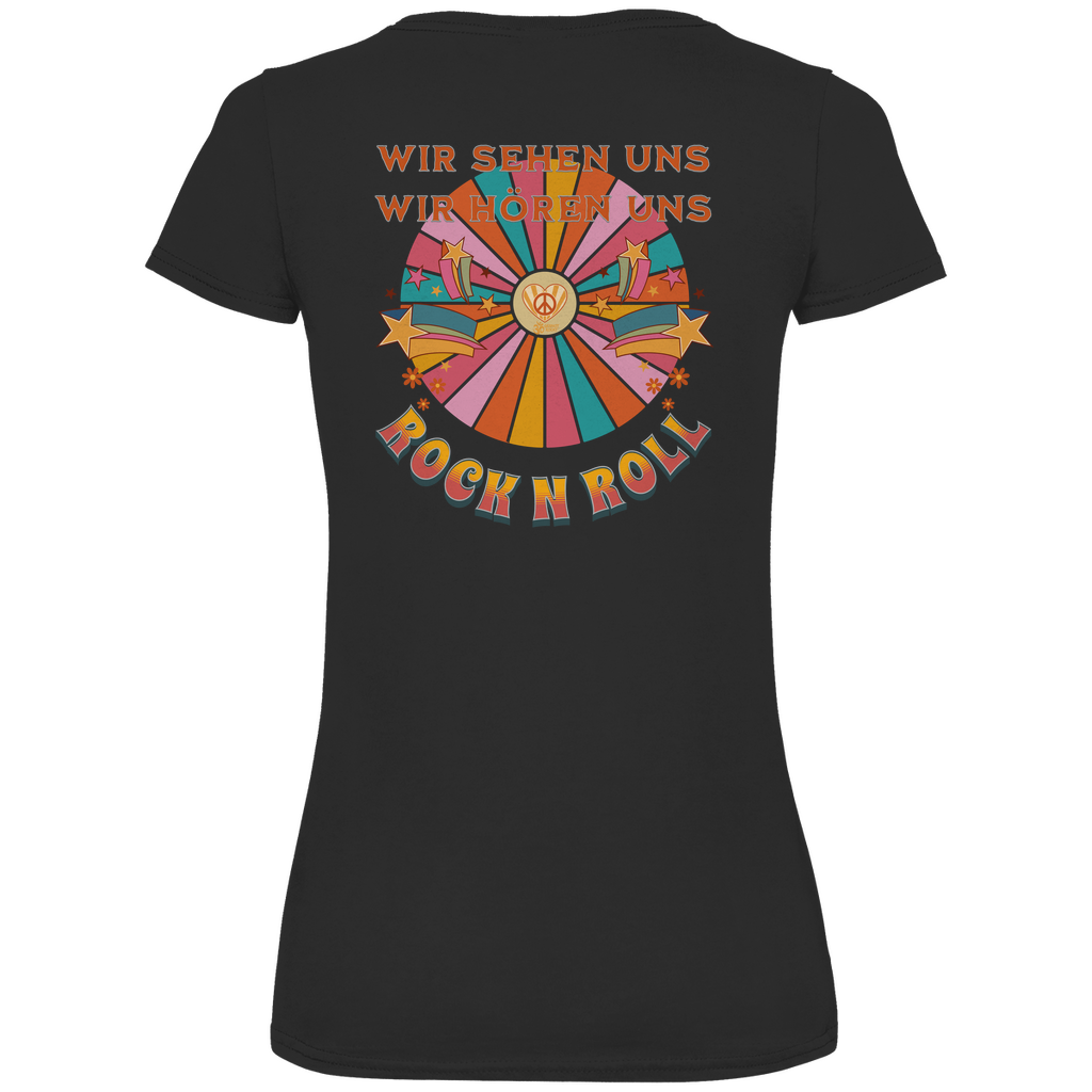 Damen Premium Bio V-Neck T-Shirt Cat Peace Front