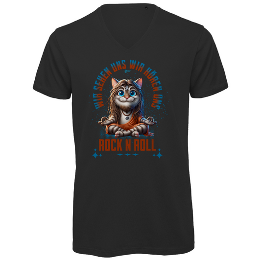 Herren Premium Bio V-Neck T-Shirt Cat Meditation