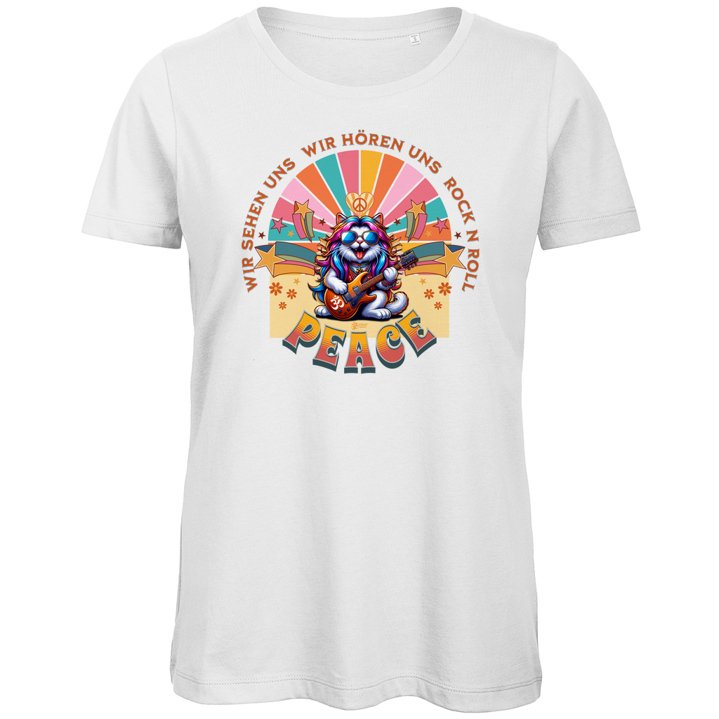 Damen Premium Bio T-Shirt Cat Peace Front